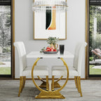 ACEDÉCOR Dining Table Set for 4, 5-Piece White and Gold Dining Set with 4 Faux Leather Dining Chairs, Modern Luxury Dining Room Table Set with Stainless Steel U-Shaped Base