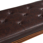 Christopher Knight Home Yae Luxurious PU Leather Upholstered End of Bed Ottoman, Wooden Living Room Ottoman Bench with Fluted Legs/Cylindrical Arm, Long Entryway Bench with Button Tufting, Brown