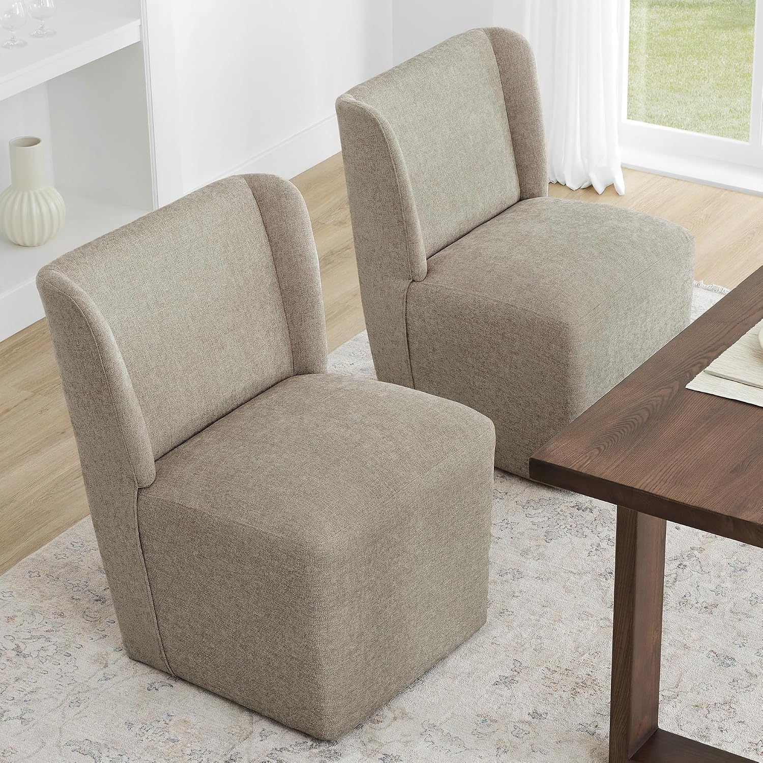 KISLOT Dining Chairs with Casters Require Assembly Upholstered Wingback Single Sofa Armless Deskchair for Bedroom Waiting Room Kitchen Diningroom