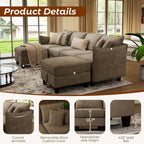 WorthFurni 112" Modular Sectional Sofa U Shape Couches with Storage Ottoman and Washable Cushion Cover for Living Room, Bedroom, Apartment(Brown)
