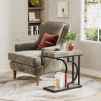 Tribesigns Narrow Side Table for Couch, C Shaped End Table with Metal Frame, Farmhouse Bedside Tables, Small Sofa Tables for Small Spaces, Living Room (1, Gray+Black)