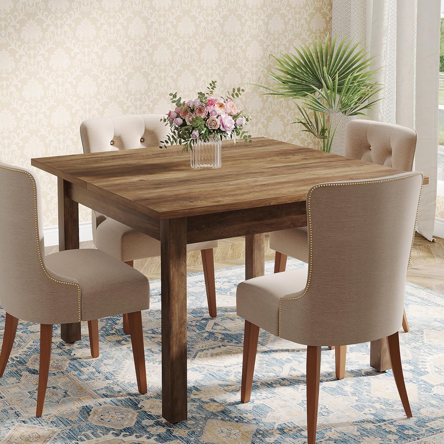Tribesigns Wood Dining Table Modern Kitchen Table for Dining Room Living Room, 2-4 People Dining Room Table Square Dinner Tables with Wooden Legs Thick Top for Small Space, Grayish-Brown (Only Table)