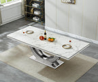 94.5" Large Dining Table for 10-12 People, Modern White Rectangle Kitchen Dinner Table w/Faux Marble Top&Silver Steel U-Base, Extral Long Dining Room Tables for Kitchen Living Room