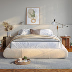 Homkdom Queen Boucle Platform Bed Frame with Anti-Collision Corners, Beige