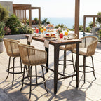 YITAHOME 27" Bar Stools Set of 4 with Arms & Cushions, 360° Swivel Outdoor Bar Stools, All Weather Counter Height Bar Stools Set of 4 with Curved Back for Backyard, Kitchen Island, Dining Room, Beige