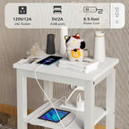 VECELO Modern Nightstands with Charging Station,Side End Table Night Stand with Storage Shelf for Small Spaces, Bedroom,Living Room