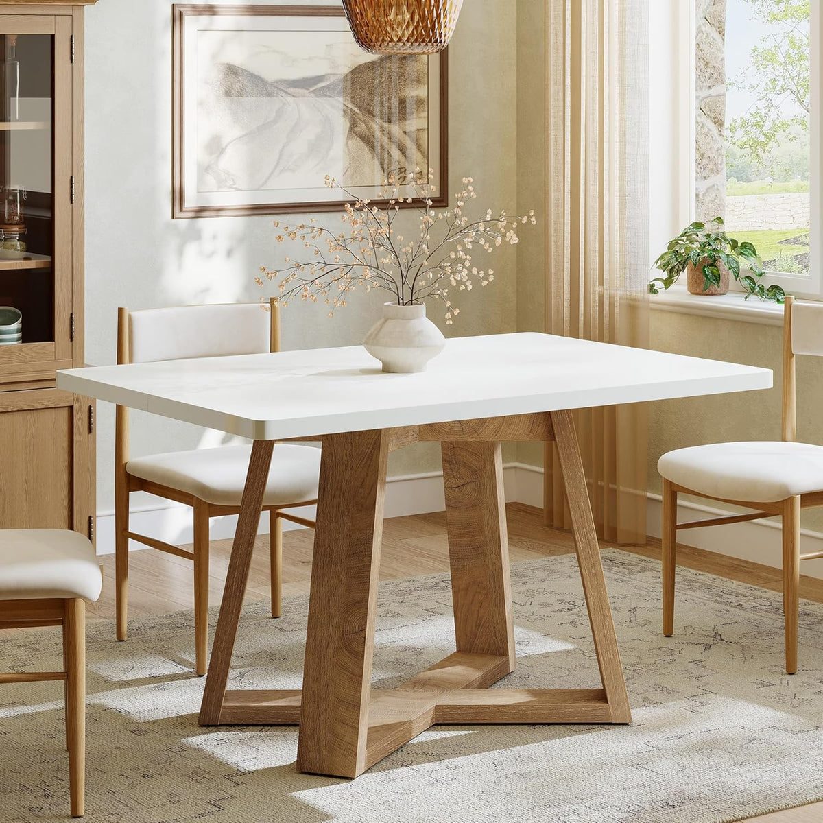 Tribesigns 47-Inch Dining Table for 4 People, Modern Kitchen Table with Wooden Legs, Dinner Table for Kitchen, Dining Room, Small Space, White and Brown
