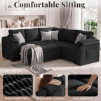 85 In L Shaped Modular Sectional Sofa Couch for Living Room, Black | Pull Out Sleeper Bed, 5 Seat Modular Design, Hidden Storage Space, Soft Corduroy Fabric, Removable Covers, Easy Assembly