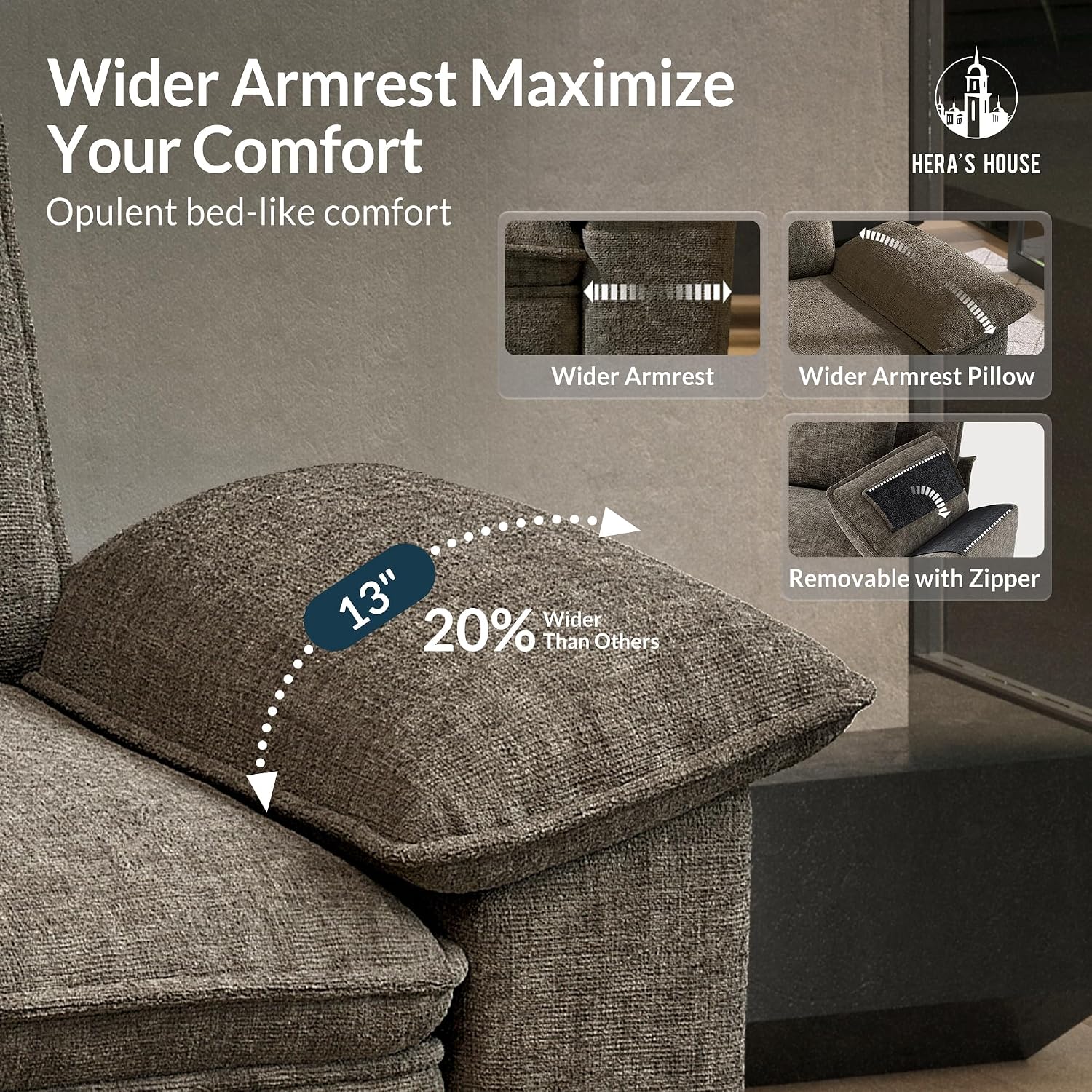 HERA'S HOUSE 3 Pieces Modular Sectional Couch Set with Armchair Loveseat | Modern 6-Seater Cloud Sofa Set , Smoky Grey, Wider Armrest, Deep Seat, Soft Chenille Furniture Set for Living Room