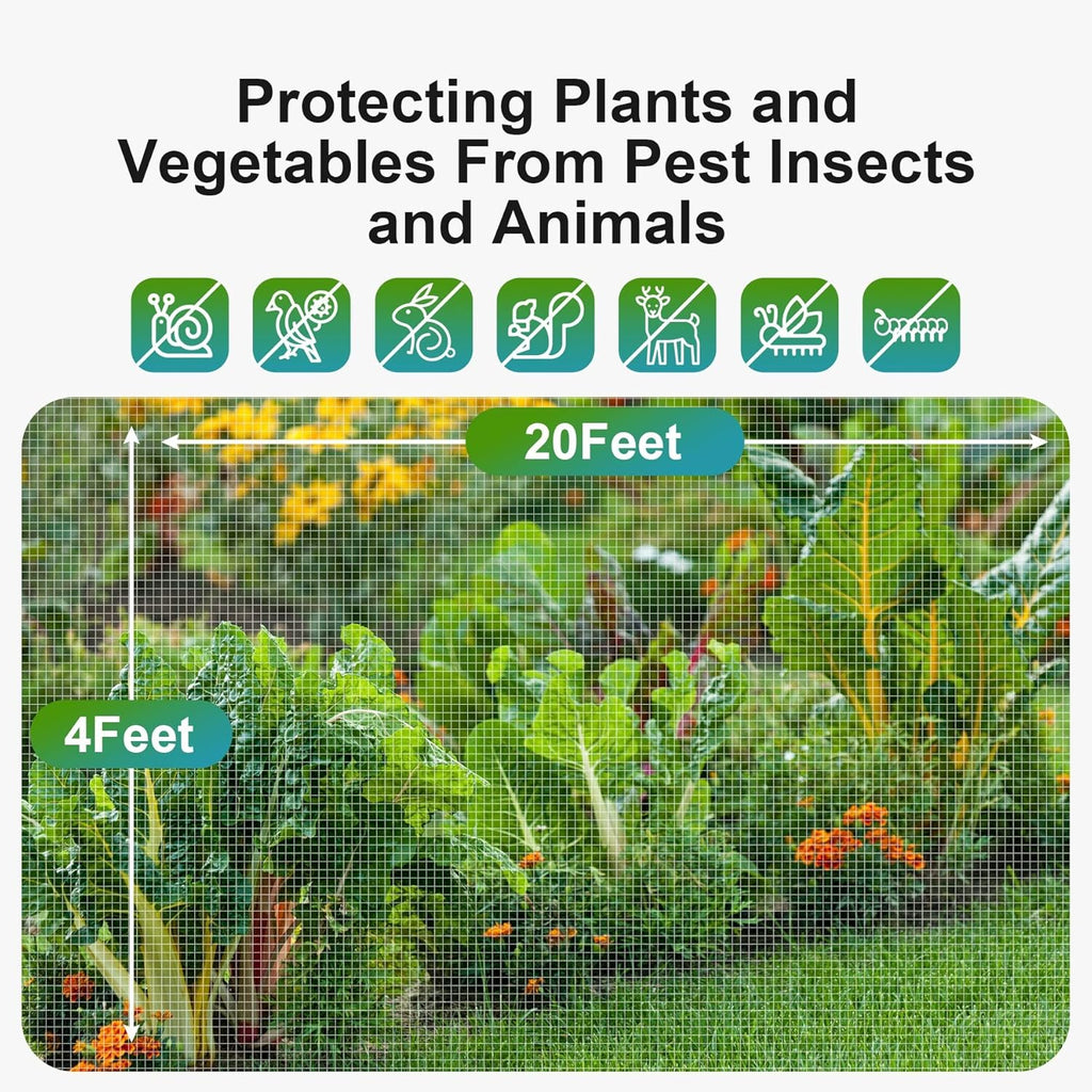 Garden Netting Pest Barrier: 4'x20' Fine Bug Netting for Garden Protection Row Cover Raised Bed Screen Mesh Greenhouse Mosquito Net, Protecting Tree Plants Vegetable Flowers Fruits