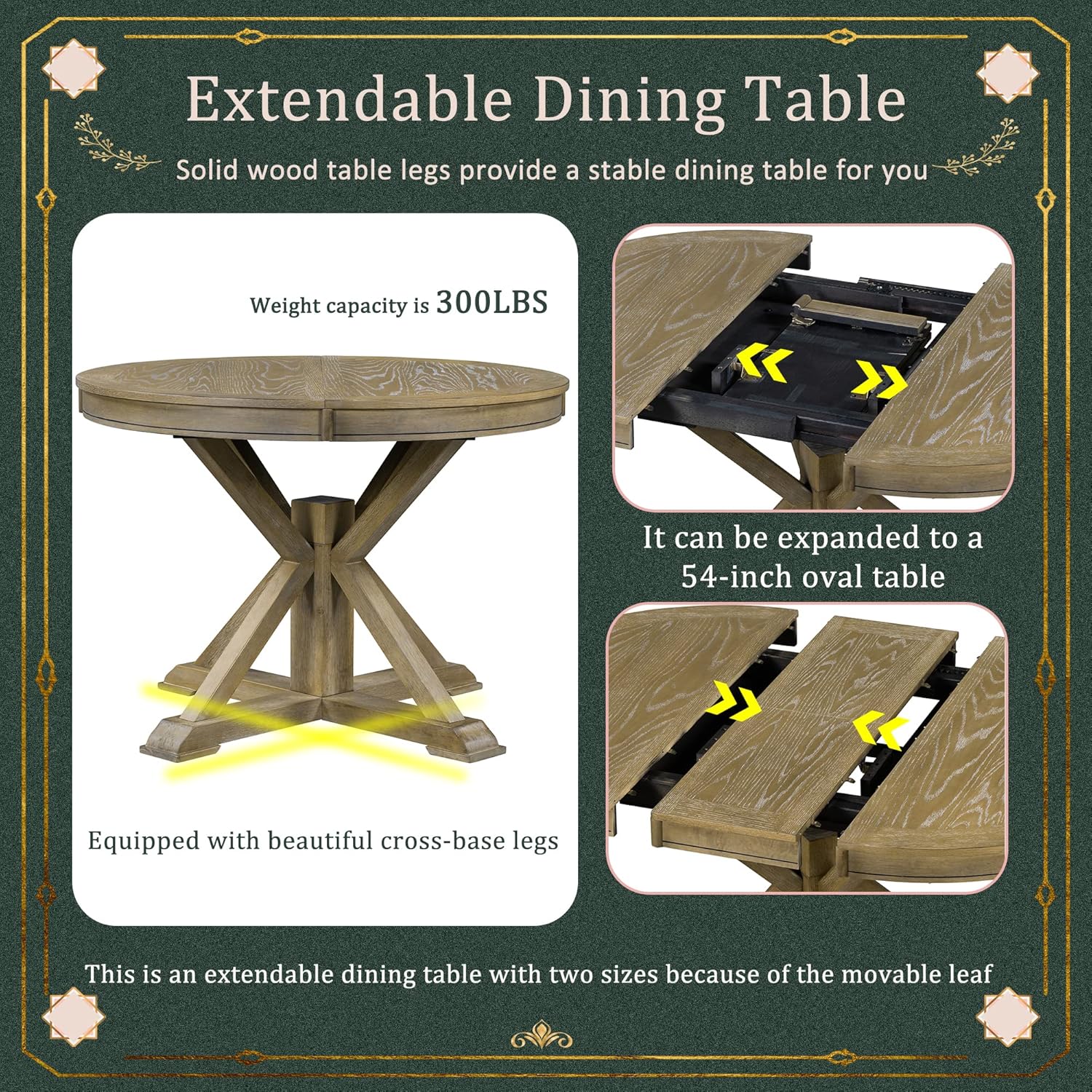 54'' Round Oval Dining Table Extendable Kitchen Table for 4-6, Modern Mid-Century Retro Style Wood Dining Room Table with a 12" Leaf for Living Room Kitchen, Natural Wood Wash