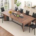 chartustriable Dining Table for 8-10 People,94" Large Modern Kitchen Table W/Built-in Table Runner Design,Brown&Black Industrial Rectangular Dinner Table,Waterproof Wood Table Sturdy Base,280lbs Load