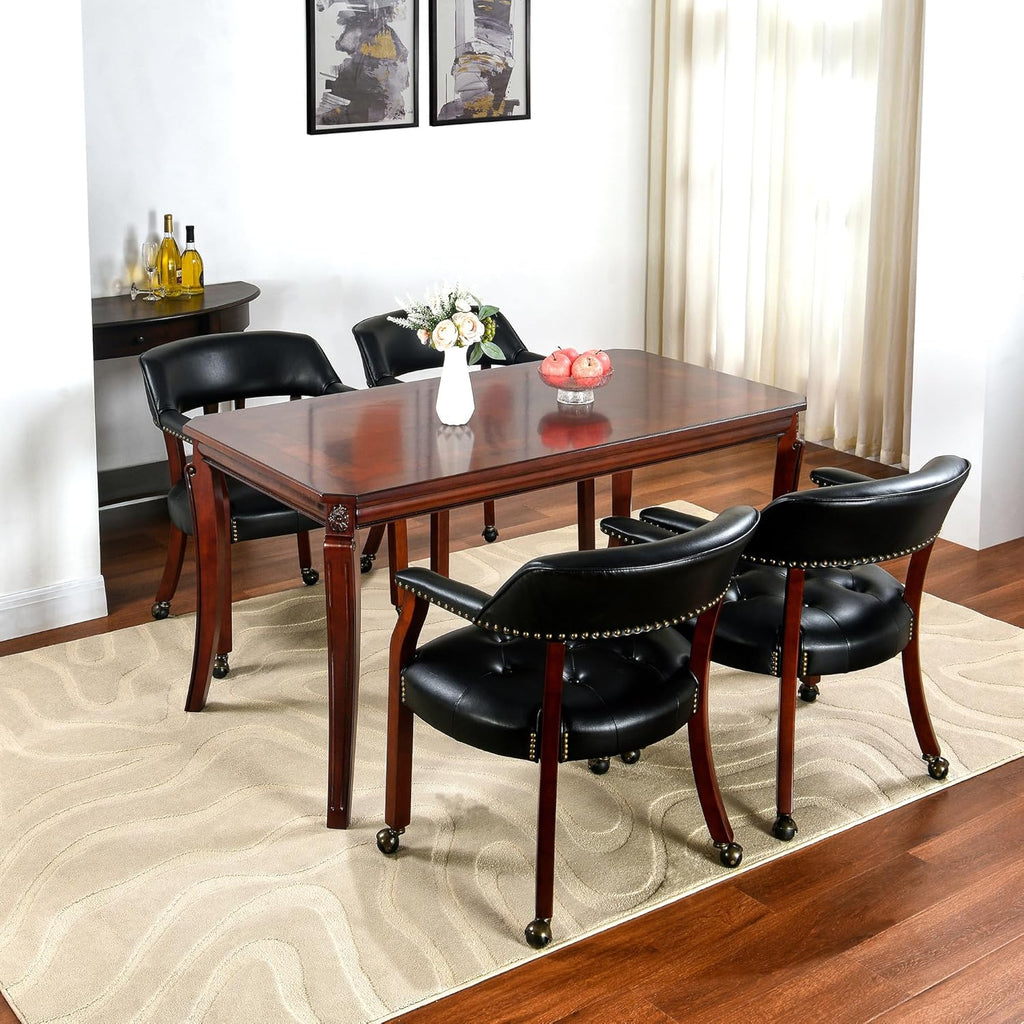 59”Farmhouse Dining Table with Carved Legs,Rectangular Kitchen Table for 4–6 Person, Solid Wood Dinner Table for Living Room, Dining Room,Easy Assembly Cherry Brown CZ-A1168-WD