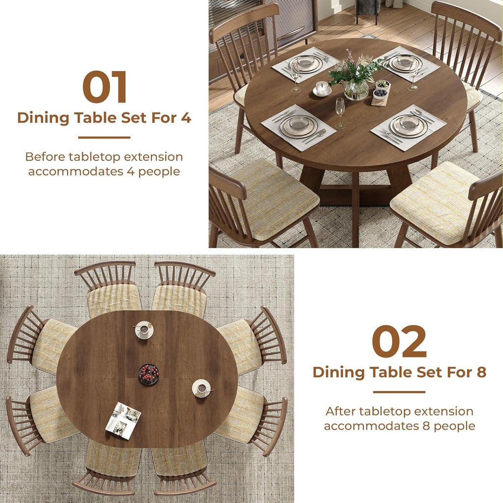 Extendable Round Dining Table for 4-8,Modern Kitchen Oval Dining Table with Removable Leaves Space Saving,Wood Base for Kitchen Living Room (Walnut)