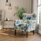 BELLEZE Modern Accent Chair, High Back Armchair, Upholstered Wingback Side Chair, Padded Single Sofa with Wooden Legs for Living Room, Bedroom - Green Blue Floral