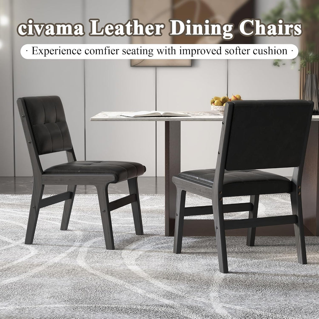 civama Faux Leather Dining Chairs Set of 6, Dining Room Armless Kitchen Chairs with Comfy Back, Solid Wood Frame & Upholstered Cushion for Living Room, Cafe and Restaurant, Black