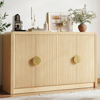 Decofy 55" Buffet Sideboard Cabinet, Mid Century Modern Console Cabinet with Wavy Grain Doors & Adjustable Shelves for Kitchen Cabinets, Living Room, Entryway, Coffee Bar Cabinet, Natural Oak