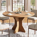 Garvee Round Dining Table for 4-6 People - 47" Circle Kitchen Dinner Table with Sturdy Pedestal Base, Small Spaces Dinning Room Furniture for Living Room, Kitchen, Apartment, Brown