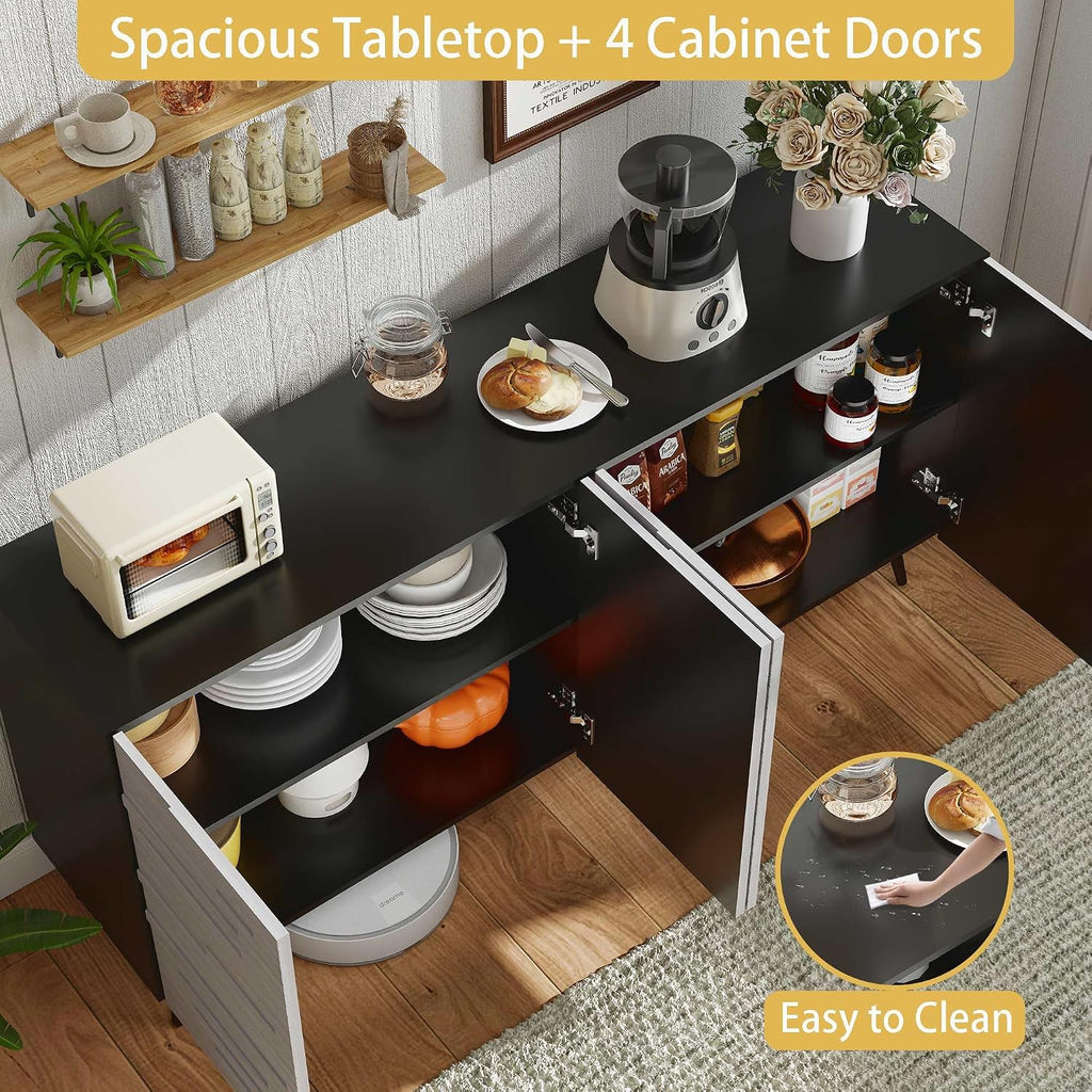 Modern Credenza Storage Cabinet: 63" Grey and Black Sideboard Buffet