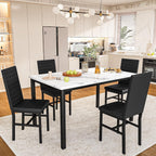 Hooseng Dining Table Set for 4, 5-Piece Faux Marble Dinner Table Set with 4 Upholstered PU Leather Chairs Kitchen Table Chairs Set Modern Space-Saving Dinette Set for Breakfast Nook Apartment Black