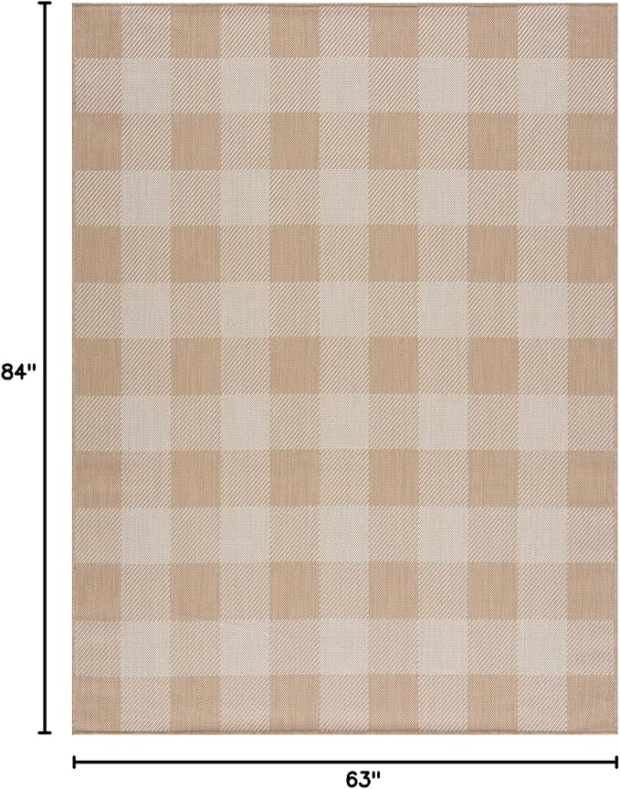 CAMILSON Outdoor Rug - Modern Area Rugs for Indoor and Outdoor Patios, Kitchen and Hallway mats - Easy Cleaning Non Shedding Washable Outside Carpet (8x10, Buffalo - Beige/White)