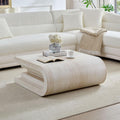 33.89" Square Faux Travertine Pattern Coffee Table for Living Room,MDF Modern Design Irregular Table with Layered Base for Office,Apartment,No Need Assembly,Beige