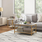 Brilluxa Coffee Table Set, 2-Piece Cocktail Table and Living Room Table Set with Rectangle and Round Tables, Faux Marble Tops, Storage Shelves for Small Spaces