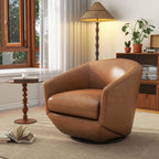 360° Swivel Barrel Accent Chair, PU Leather Upholstered Club Armchair for Living Room, Modern Round Arm Chair Single Sofa Bedroom Reading Seating (Brown)