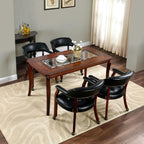 Rectangular Glass Dining Table 59” with Cherry Veneer Frame and Solid Wood Legs, for 4-6 People Tempered Glass Tabletop for Dining Room or Kitchen,Easy Assemble, Cherry Brown, CZ-A1168-GT