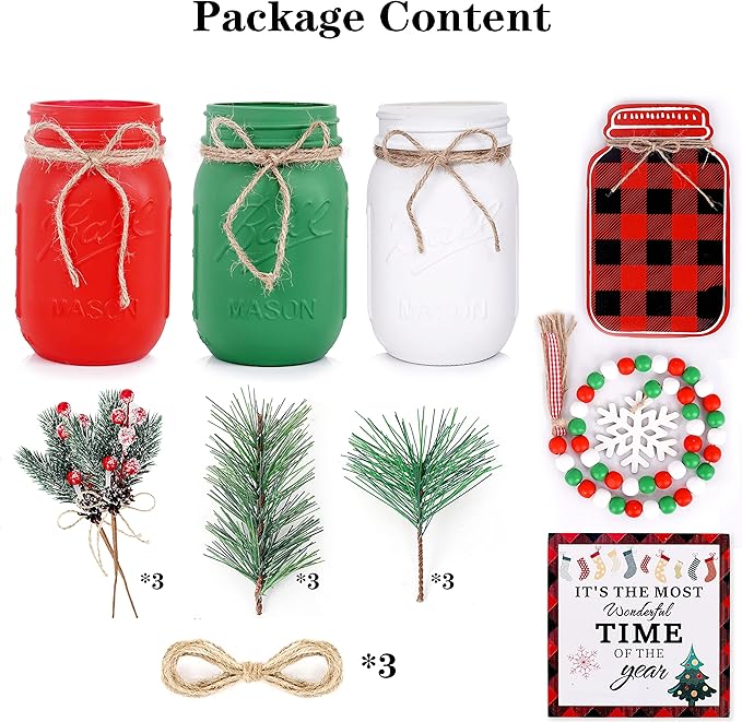 Christmas Centerpiece, Christmas Decor Mason Jars, Centerpiece Table Decorations, Christmas Tree Decor, Home Mantle Decor, Christmas Coffee Table Decor, Holiday Table Centerpieces Bulk – 6PC