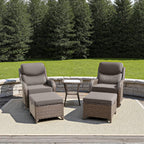 Patio Wicker Ottomans Set of 2, All Weather Outdoor Rattan Ottoman Seat, 2 Pieces Outdoor Patio Ottomans, Outdoor Footstool Footrest Seat, Brown Wicker Grey Cushions