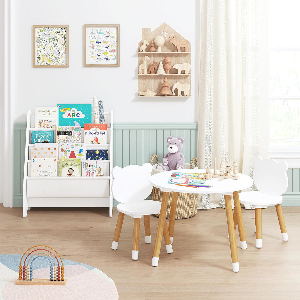 UTEX Kids Wood Table and Chair Set and Kids Sling Bookshelf