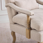 Accent Chair with Ottoman, Farmhouse Upholstered Armchair with Removable Thick Cushion & Lumbar Pillow, Wood Turned Legs, Comfy Reading Chair for Living Room Bedroom, Natural Beige