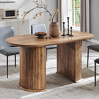 T4TREAM Fluted 63" Oval Dining Table for Kitchen Living Room, Rustic Brown