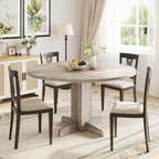 Round Dining Table for 4-6 People,Circle Dining Table, 47 Inch Farmhouse Kitchen Table with Sturdy Pedestal Base,Finish Circle Table for Dining Room, Living Room, Apartment