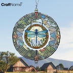 Personalized Dragonfly Wind Spinner 3D Stainless Steel, Dragonfly Garden Spinner Hanging Outdoor Decor, Wind Spinners Outdoor, Custom Gift for Grandmother, Mom, Wife
