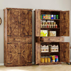 BORNOON Pantry Organizers and Storage Cabinet, 67.71” Barn Door White Kitchen Cabinet with Drawers and Adjustable Shelf, Tall Pantry for Kitchen, Dining Room, Living Room