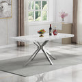 70 inch Faux Marble Dining Table for 4-6, Modern Kitchen Table with White Faux Marble Tabletop, Silver Stainless Steel X Base, Rectangular Dining Room Table for Dinner, Party, Meeting, Celebration