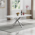 Marble Dining Table for 4 6, 70.8 Inch Rectangular Dining Room Kitchen Tables with Silver Stainless Steel Legs, Modern Luxury Dinner Tables for Kitchen, Living Room, Easy Assembly