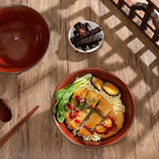 8 Inch Ceramic Ramen Bowl Set of 2, 40oz Japanese Bowls with Spoons & Chopsticks,Durable,Microwave & Dishwasher Safe,Perfect for Ramen,Pho,Salad,Soup,Noodles，Mixing bowls（Carnelian）