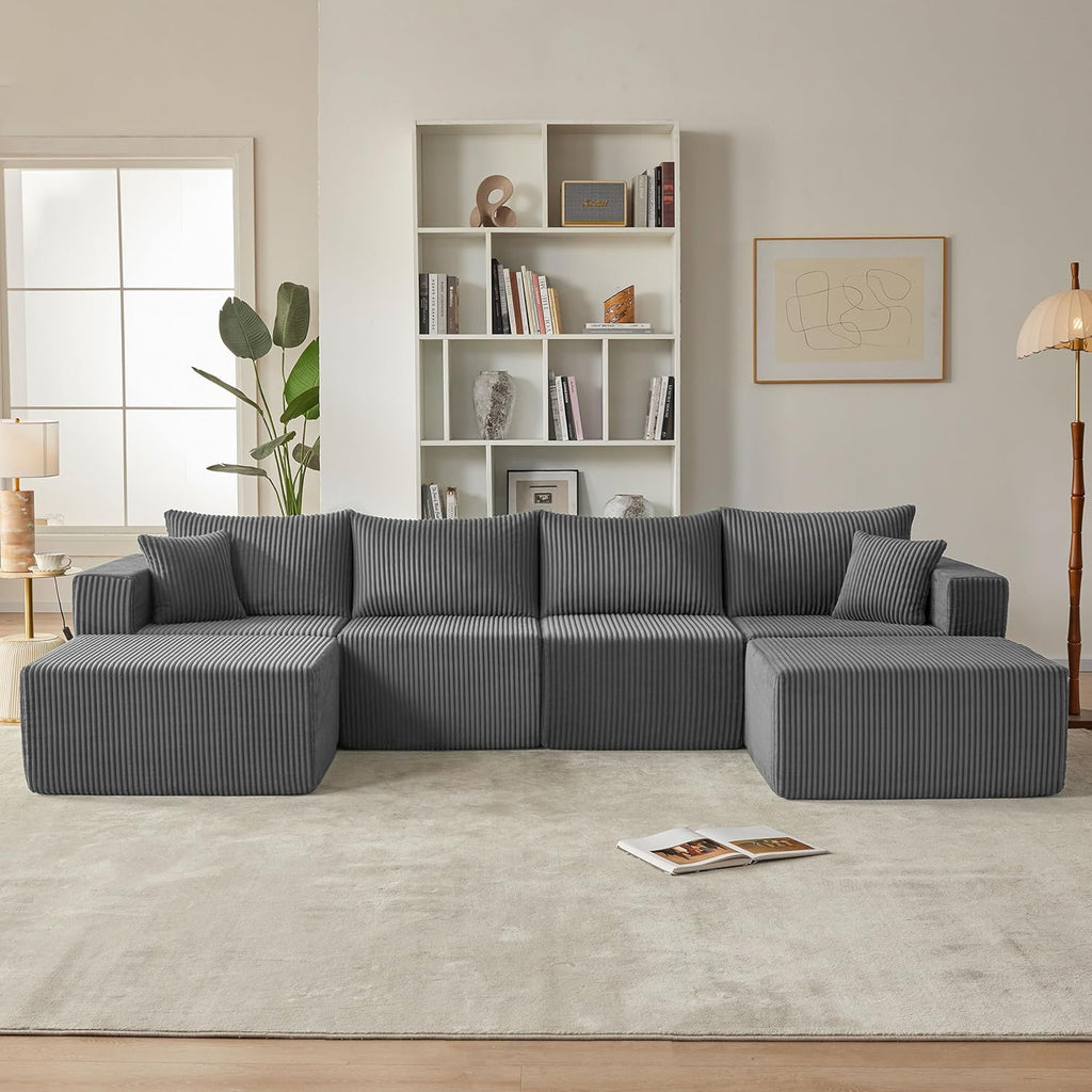 121" Couch, U Shaped Sofa, Sectional Couches for Living Room | Couches for Living Room, Cloud deep seat,modular sectional sofa, Converts to sleeper w/ Oversized ottoman（Grey)