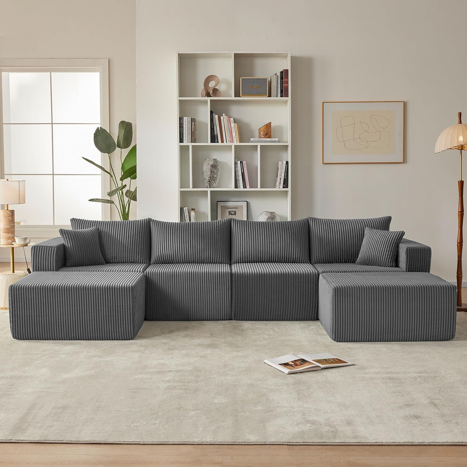 121" Couch, U Shaped Sofa, Sectional Couches for Living Room | Couches for Living Room, Cloud deep seat,modular sectional sofa, Converts to sleeper w/ Oversized ottoman（Grey)