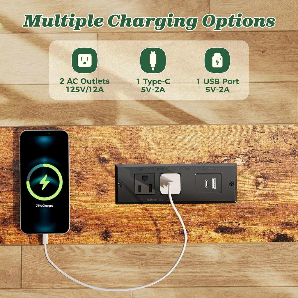 SUPERJARE 86.6 inch Narrow Behind Couch Table with Charging Stations | Power Outlet with USB-C Ports, Extra Storage Behind Sofa,Sofa Table Console Table for Entryway Living room, Rustic Brown