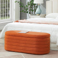 extrasleep Modern 43" Oval Storage Ottoman Bench with Safety Hinge, Upholstered Teddy Fabric End of Bed Bench with Hidden Storage, Comfy Foot Rest for Bedroom Living Room, Entryway Bench, Orange