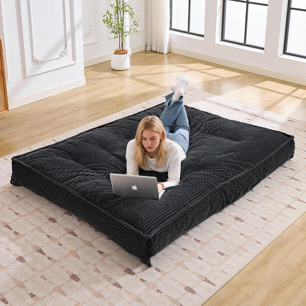 Futon Mattress Queen Size 8",Foldable Floor Mattress (Frame Not Included) | Futon Sofa Bed Thick High Density Shredded Foam,Medium Firm Japanese Style Sleeping Pad for Guest Bedroom Living,Black