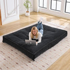 Futon Mattress Queen Size 8",Foldable Floor Mattress (Frame Not Included) | Futon Sofa Bed Thick High Density Shredded Foam,Medium Firm Japanese Style Sleeping Pad for Guest Bedroom Living,Black
