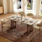 71" Modern Sintered Stone Dining Table for 6-8, Solid Wood Base Rectangular Kitchen Table, Mid Century Dining Room Table for Spacious Home