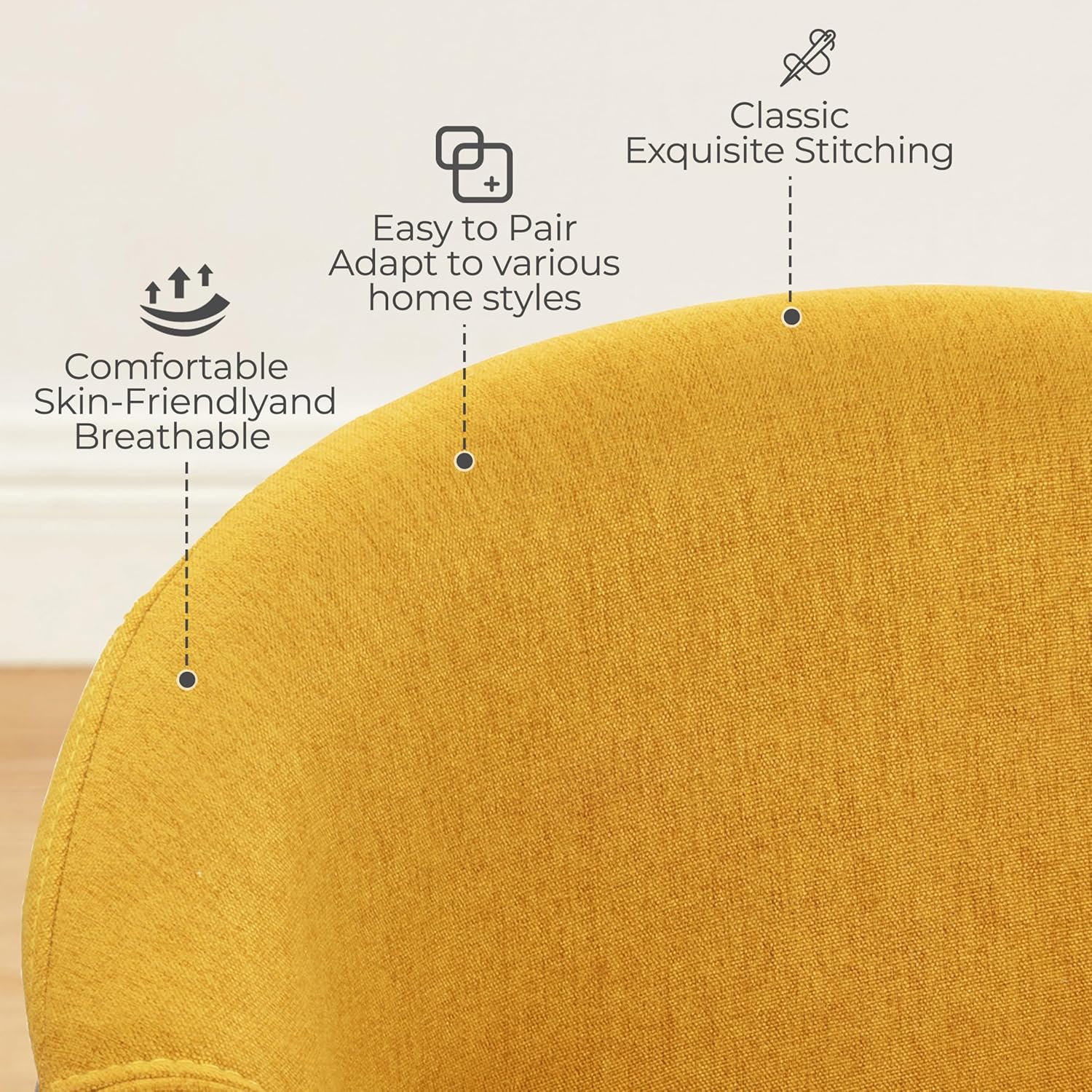Art Leon Mid Century Modern Dining Chairs - Set of 2 Kitchen Dining Room Chairs, Fabric Accent Chairs with Wood Legs, Walnut Bentwood, Yellow