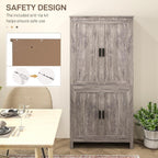 HOMCOM 64" Kitchen Pantry Cabinet, Freestanding Storage Cabinet with 4 Doors and 3 Adjustable Shelves for Dining Room, Gray Oak