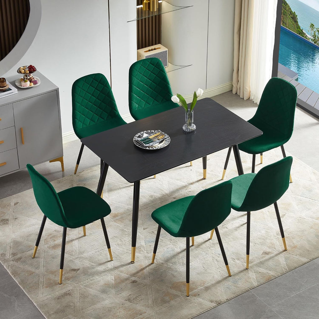Velvet Green Dining Chairs Set of 4 - Upholstered Kitchen & Dining Room Chairs with Metal Legs, Mid-Century Modern Chairs for Living Room Dining Room Kitchen Bedroom